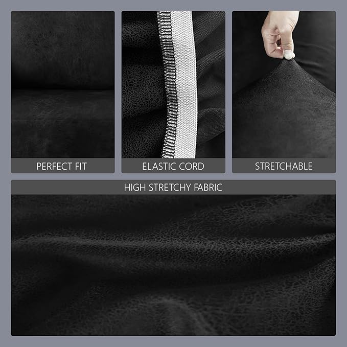 molasofa Leather Like Stretch Futon Slipcover Armless Futon Bed Sofa Cover Furniture Protector with Elastic Bottom, Soft and Washable Futon Cover for Sofa Bed Stay in Place（Larger，Black）