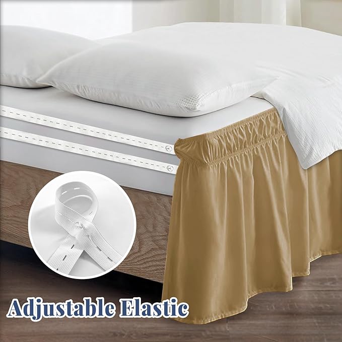 Full Bed Skirt, Elastic Wrap Around Bed Skirt Full Size, Bed Skirts for Adjustable Bed, Easy Fit with 18" Drop Length Tailored Drop Dust Ruffle (Beige)