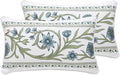ISAENNE Design Fresh Linen Lumbar Throw Pillow Covers 12"x20" Pack of 2, French White Cottage Cushion Covers with Green Branches Pattern Decoration Pillowcases for Bed,Living Room,Outdoor,Car