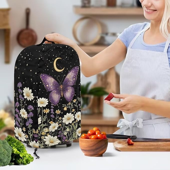 Butterfly Moon Floral Blender Cover Dust Cover Delicate Appliance Dust Cover for Small Food Processor Coffee Maker Juice Maker Purple Butterfly