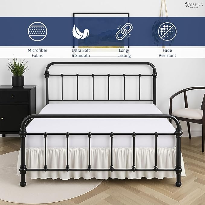 KRISHNA Ruffled Bed Skirt with Split Corners Twin, 100% Microfiber Hotel Quality, 21 Inch Drop Dust Ruffle Gathered Bedskirt with Platform, 39" x 75", Ivory