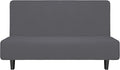 Easy-Going Stretch Futon Slipcover Armless Futon Bed Cover Furniture Protector Without Armrests with Elastic Bottom for Kids, Soft Jacquard Fabric Small Checks (Medium, Grey)