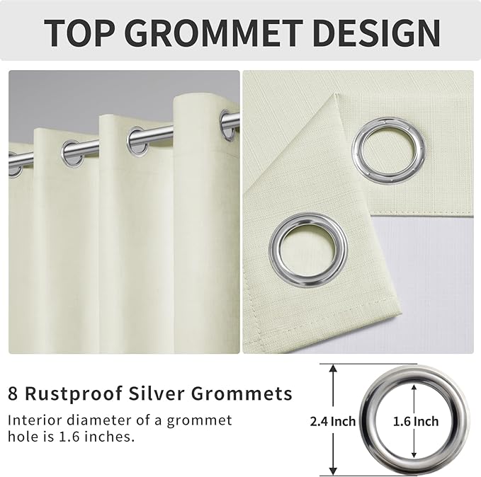 Easy-Going Linen Look Blackout Curtain Grommet Window Curtain Drapes for Bedroom, Living Room Thermal Insulated Room Darkening (2 Panels, 52x84 inch, Ivory)