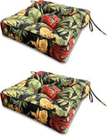 ARTPLAN Outdoor Seat Cushions Cearance for Wcker Chairs,19"x19" Set of 2 Patio Square Chair Cushions for Outdoor Furniture,with Ties 5" Extra Thick，Black Floral