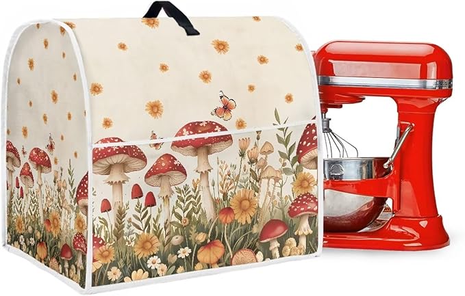 Mushroom Mixer Cover Compatible for 4.5-5 Quart Kitchen Mixer Modern Kitchen Appliance Dust Cover with Top Handle and Accessories Pocket, Home Decor 2025