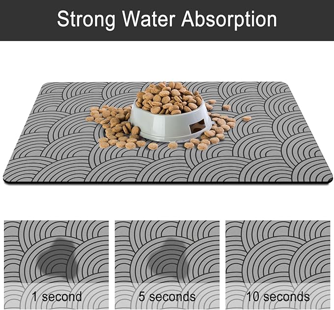 Dog Food Mat for Floors, Absorbent and Quick-Drying Pet Cat Food Mat,Anti-Fouling and Easy-to-Clean Pet Feeding Mat,Dog Bowl Mats for Messy Drinking Water Bowls.16 x24inch Boho Style