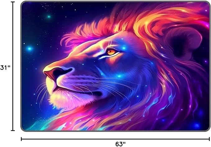 Galaxy Lion Rug 3D Fierce Lions Area Rugs for Kids Bedroom Living Room Playroom Gameroom Boys Glitter Carpet Throw Rugs Floor Mat 63 in x 31 in