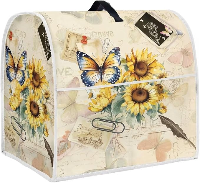 Sunflower Butterfly Stand Mixer Cover Compatible with 4.5-5 Quart Kitchen Aid Mixer, Washable Dustproof Covers Fit All Tilt Head & Bowl Lift Models Mixers, Easy to Clean