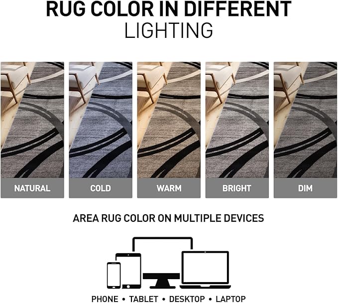 Rugshop Wavy Circles Design Runner Rug, Carpet with Jute Backing for Hallway, Kitchen, or Entryway, Gray, 2'7" x 10'