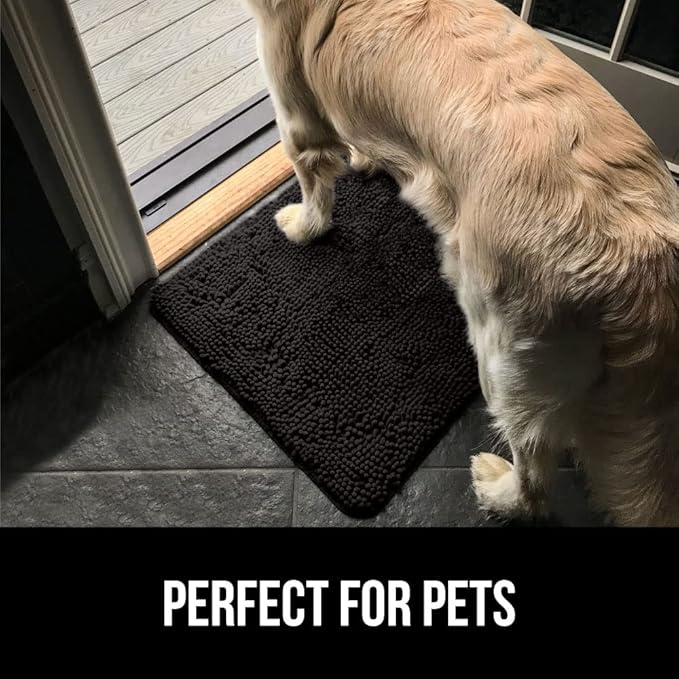 GORILLA GRIP SOAKSTOPPER Dog Door Mat, 35x24 Machine Washable Rug Absorbent Doormat Captures Moisture Mud Dirt, Quick Dry Soft Chenille Entryway Rugs Indoor Entrance Mats for Dog Paws, Black