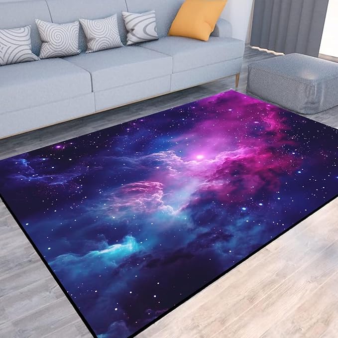 Purple Galaxy Rug Space Rugs Colorful Throw Rug Non-Slip Sun and Cloud Carpet Doormats for Living Room Bedroom Apartment Dorm Floor Mat 63 in x 31 in