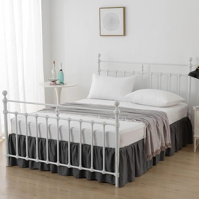 Bed Skirt Ruffled Bed Skirt with Split Corners, 18 Inch Drop Dust Ruffle Bed Skirt with Platform, Dark Grey, 18" Twin