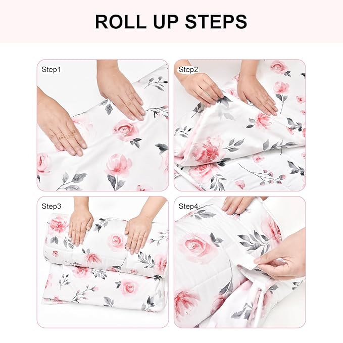 david's kids Toddler Nap Mat with Pillow and Minky Fleece Blanket, Ultra Soft Slumber Bags for Girls, Perfect for Preschool, Daycare, Kids Sleeping Bags with Rollup Design, 50"x20", Floral Flowers