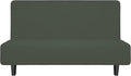 Easy-Going Stretch Futon Slipcover Armless Futon Bed Cover Furniture Protector Without Armrests with Elastic Bottom for Kids, Soft Jacquard Fabric Small Checks (Medium, Olive Green)