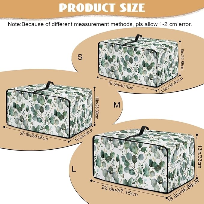 Toaster Oven Cover with Side Pockets, Dustproof Smart Microwave Convection Oven Cover with Handle, for Kitchen Decor, S, 14.5 x 18.5 x 9 Inches, Eucalyptus Leaves Green White