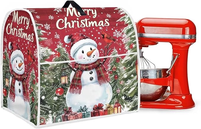 Merry Christmas Stand Mixer Cover Red Snowman Small Appliance Dust Covers For Kitchen Counter Washable Dustproof Cloth Cover for 4.5-5 Quart Mixers Christmas Kitchen Decor