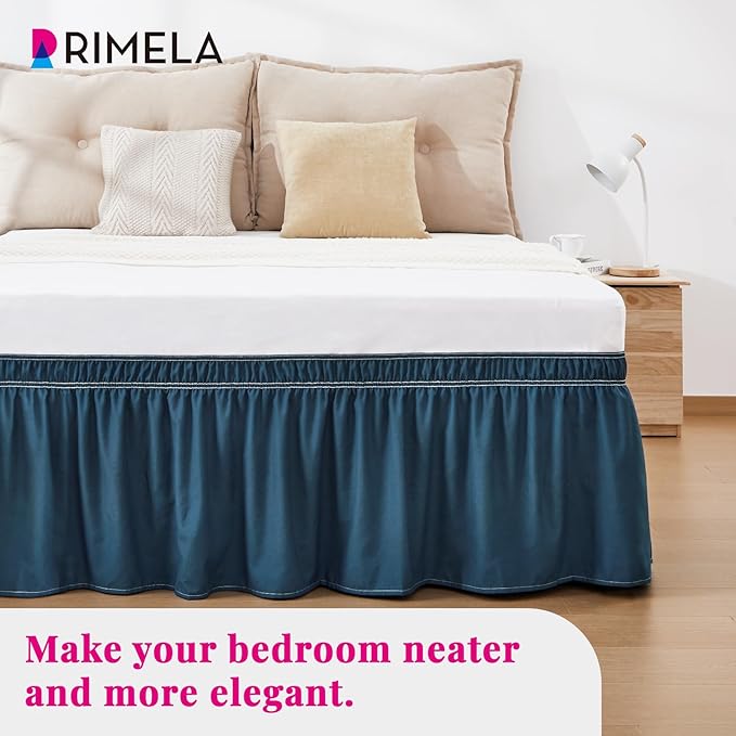 RIMELA Dusty Navy Bed Skirt King Size 15 Inch Drop, Wrap Around Elastic Bedskirt, Dust Ruffle for Adjustable Bed Base Machine Washable Easy to Install Bed Skirts