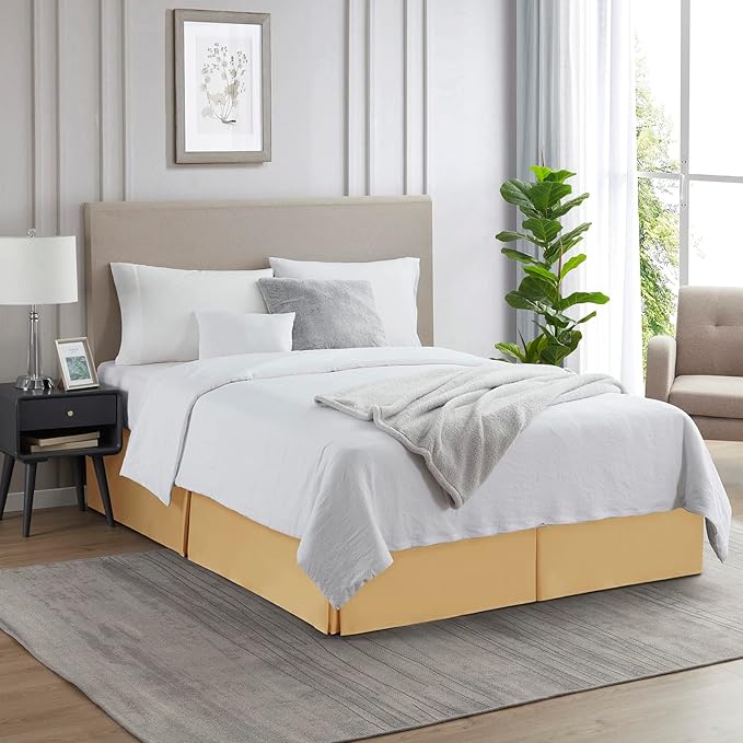 Nestl Gold Twin Bed Skirt - Twin Size Bed Skirt 14 Inch Drop - Brushed Microfiber Bed Skirts - Hotel Quality Pleated Bed Skirt - Shrinkage & Fade Resistant