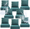 6" Thicker Outdoor Chair Cushion 8 Sets - 24" *24" *6" Waterproof Patio Furniture Cushions with Removable Cover, 28D High Density Sponge Filling Thicken Outdoor Patio Cushions - Peacock Blue