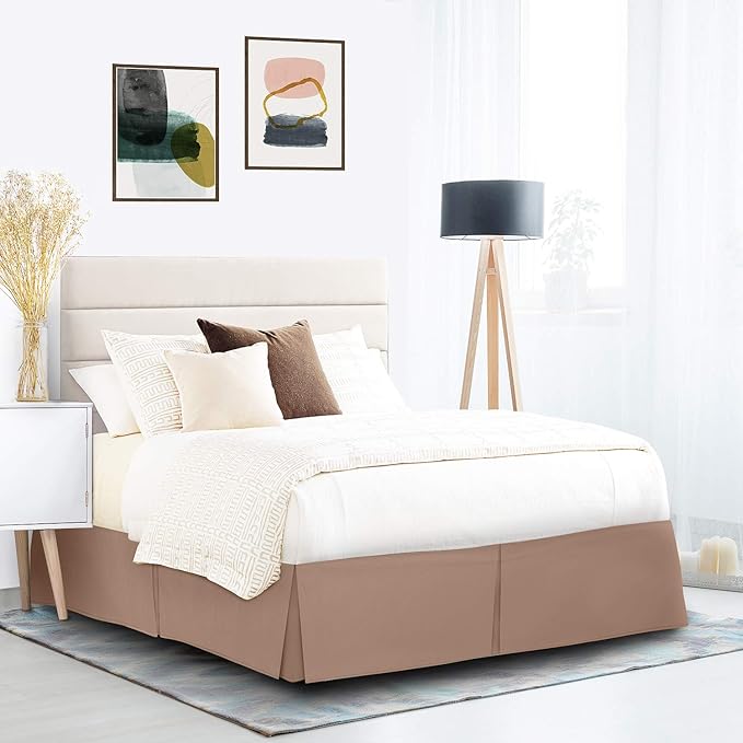 Nestl Taupe Full Bed Skirt - Full Size Bed Skirt 14 Inch Drop - Brushed Microfiber Bed Skirts - Hotel Quality Pleated Bed Skirt - Shrinkage & Fade Resistant
