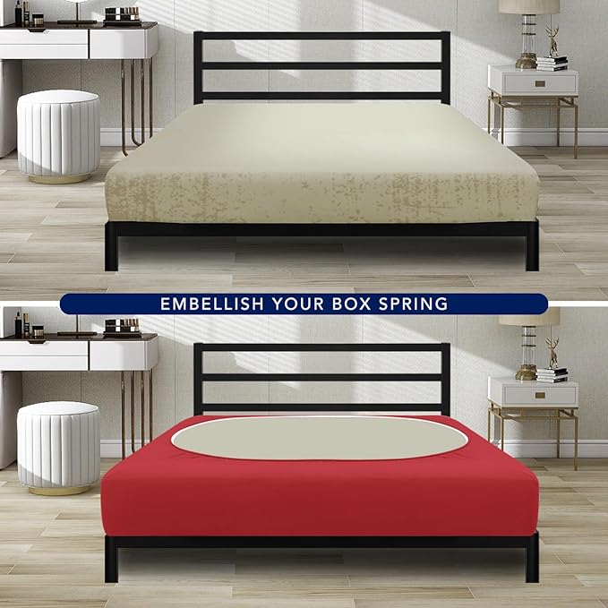 PureFit Stretchy Box Spring Cover Full - Elastic Fitted Box Spring Wrap Around 4 Sides, Wrinkle & Fading Resistant Fits Full Size Beds, Red