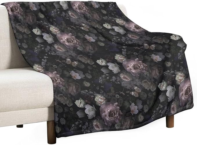 Vintage Gothic Floral Blanket, Black Pink Flower Rose Black Garden Roses Blooming Boho Throw Blankets for Home Bedding Couch Decor, 30"x40"