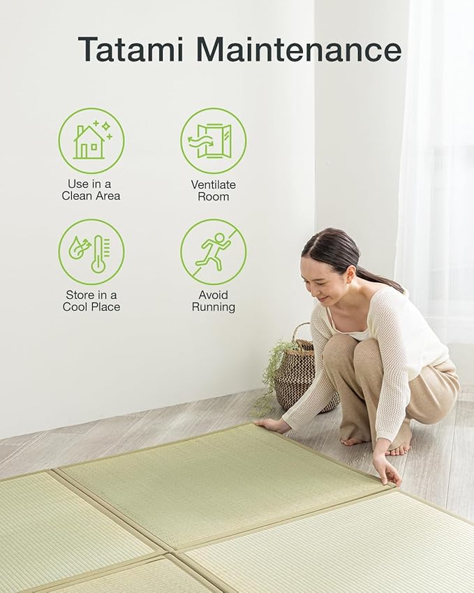 FULI Japanese Square Tatami Rug, Lightweight Igusa Mat (Japanese Rush Grass), Made in Japan (Natural, 9 Pieces)