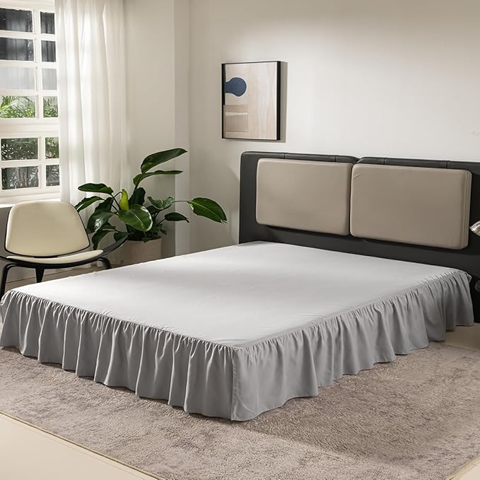 Light Grey Bed Skirt Full Size Ruffled Bed Skirt with Split Corners, Full Bed Skirt 16 Inch Drop, Full Size Bed Skirt Black for Ruffled Bed Skirt with Split Corners, Bed Skirt Full Size