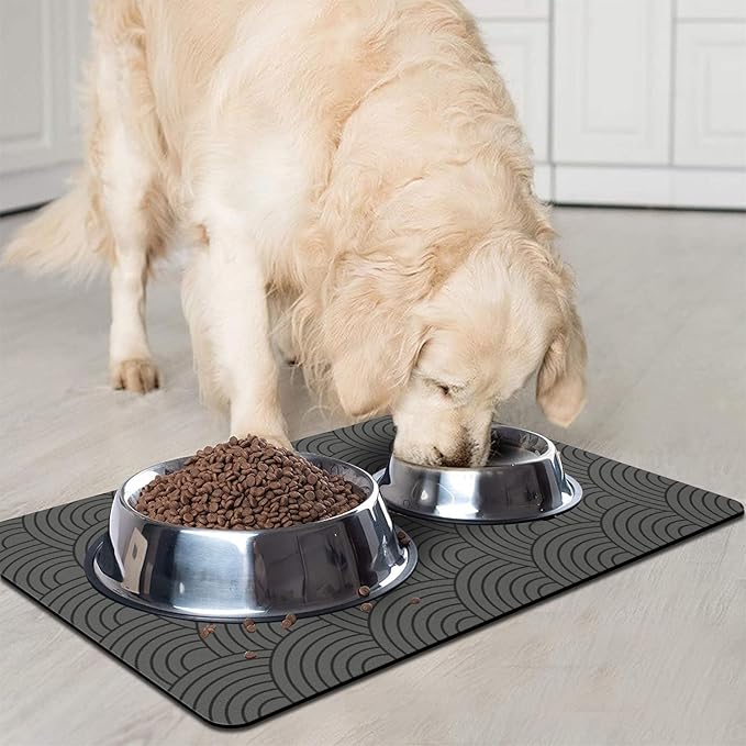 Dog Food Mat for Floors, Absorbent and Quick-Drying Pet Cat Food Mat,Anti-Fouling and Easy-to-Clean Pet Feeding Mat,Dog Bowl Mats for Messy Drinking Water Bowls.17 x27inch Boho Style