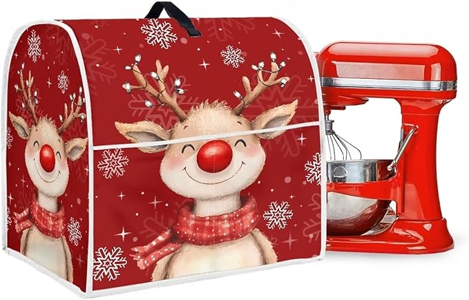 Christmas Reindeer Stand Mixer Cover 6-8 Quart Kitchen Mixer Cover Washable Food Processor Protective Covers Dust Protection Insulated Kitchen Appliance Cover Xmas Decor