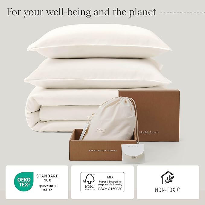Double Stitch Cotton Tencel Duvet Cover - King Size Comforter Cover, Luxury & Soft Eucalyptus Lyocell Bedding Set for Hot Sleepers, Cooling, Smooth & Breathable, Button Closure, Cream, 106"x90"