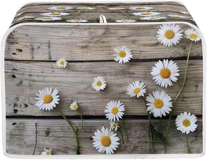 Old Wooden Daisy Printed Appliance Cover - Universal 4 Slice Bread Maker & Toaster Dustproof, Washable