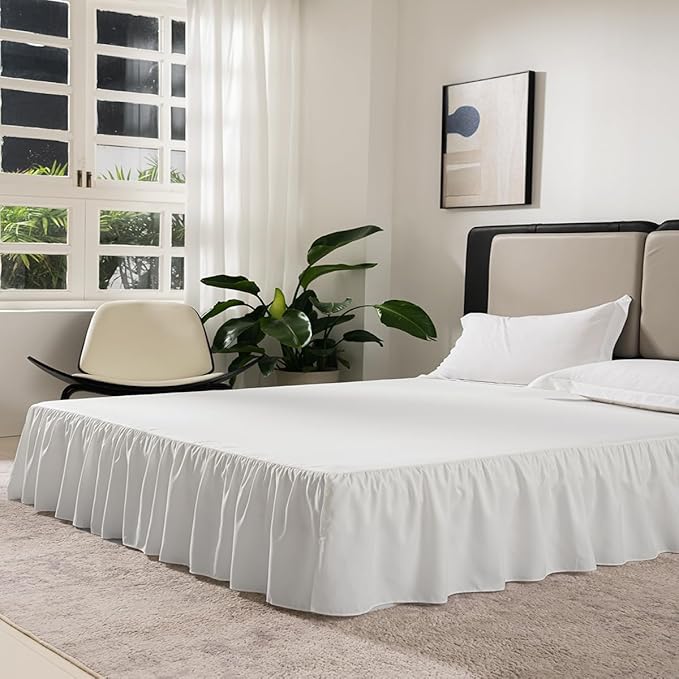 TSUTOMI Bed Skirt Twin Size Ruffled Bed Skirt with Split Corners, 18 Inch Drop Dust Ruffle Bed Skirts with Platform, Gathered Style, 100% Microfiber, Ivory