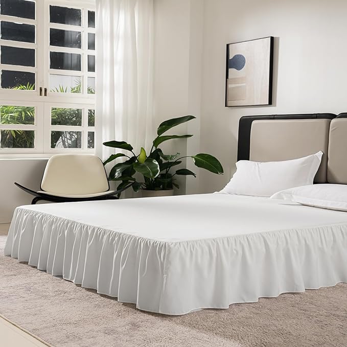 TSUTOMI Bed Skirt Queen Size Ruffled Bed Skirt with Split Corners, Queen Bed Skirt 12 Inch Drop, Queen Size Bed Skirt Ivory for Ruffled Bed Skirt with Split Corners, Bed Skirt Queen Size