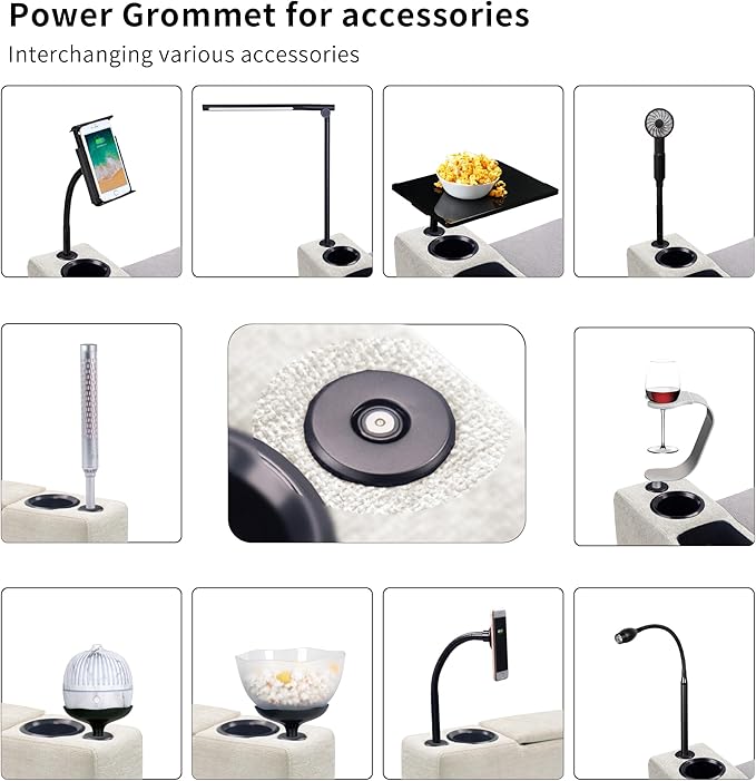 Multifunctional Couch Armrest, Sofa Armrest with Cup Holder, Removable Sofa Caddy with Storage,Equipped with LED Reading Light&Wireless Charge Stand,Almond