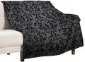 Black Damask Blanket, Antique Victorian Style Gothic Vintage Black Floral Bohemian Exotic Print Blanket for Sofa Bed Decor Fuzzy Blanket Twin, 60"x80"