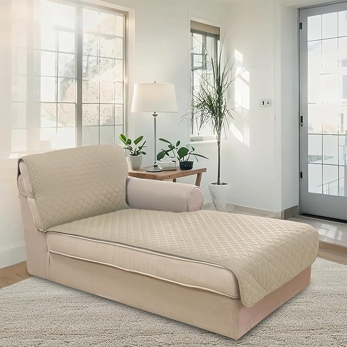 U-NICE HOME Sectional Couch Cover for Dogs Chaise Lounge Reversible Sofa Cover Furniture Protector Cover for Pets with Elastic Adjustable Strap (Chaise Lounge, Sand/Beige)