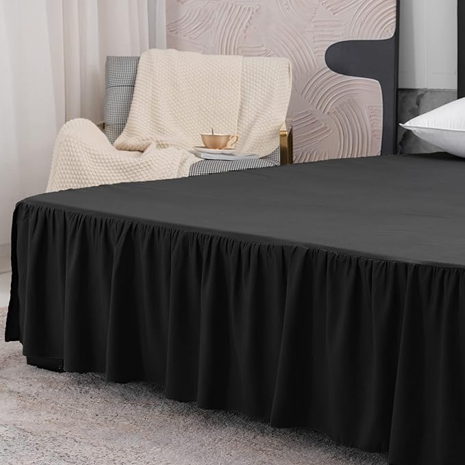 Black Bed Skirt Twin Size Ruffled Bed Skirt with Split Corners, Twin Bed Skirt 14 Inch Drop,Twin Size Bed Skirt Black for Ruffled Bed Skirt with Split Corners, Bed Skirt Twin Size