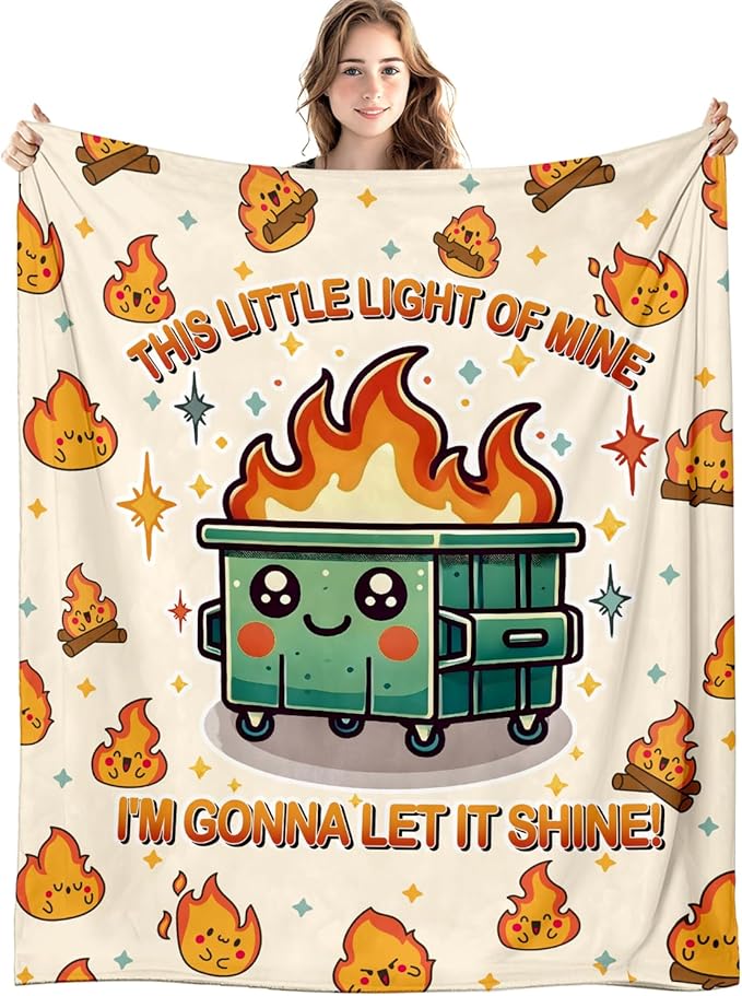 Dumpster Fire Funny Blanket, This Little Light of Mine Funny Throw Blankets for Office Home Bedroom Couch Decor, Dumpster Fire Gifts, Sarcastic Gifts for Coworkers Women Men, 50x60 Inch