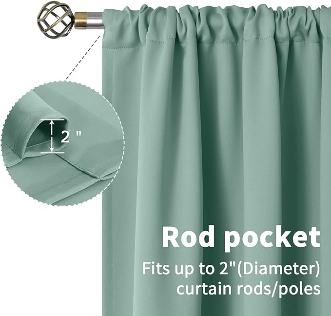 BGment Sage Green Curtains 54 Inch Length for Short Window - Thermal Insulated Blackout Drapes with Rod Pocket for Bedroom Bathroom Basement Living Room, 42 x 54 Inch, 2 Panels