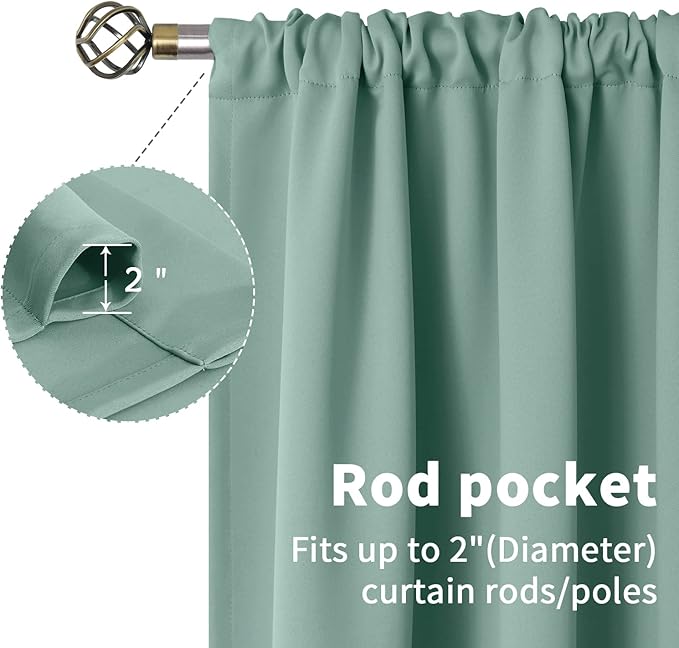 BGment Sage Green Kitchen Curtains 36 Inch Length for Window Over Sink - Small Half Drapes with Rod Pocket Privacy Protection for Cafe Bathroom Window, 34 x 36 Inch, 2 Panels