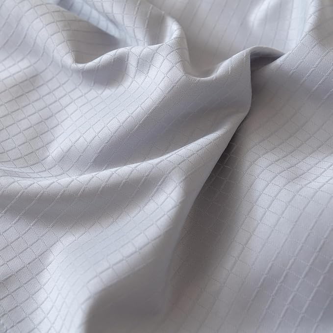 Queen Bed Skirt, Grid Plaid Soft Quadruple Pleated Ruffle Bed Skirt, Tailored Dust Ruffle 14 Inch Drop Easy Fit, Machine Washable (Silver Grey)