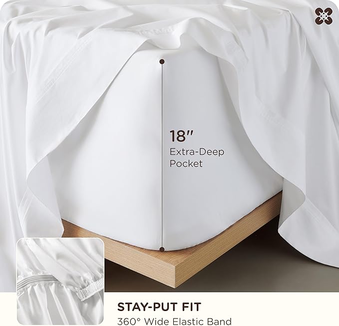Bedsure King Size Sheets Set, Bamboo Viscose Sheets, Rayon Cotton Blend, GentleSoft, Breathable, Deep Pocket Up to 18 Inches, Hotel Luxury Bedding for Hot Sleepers, White