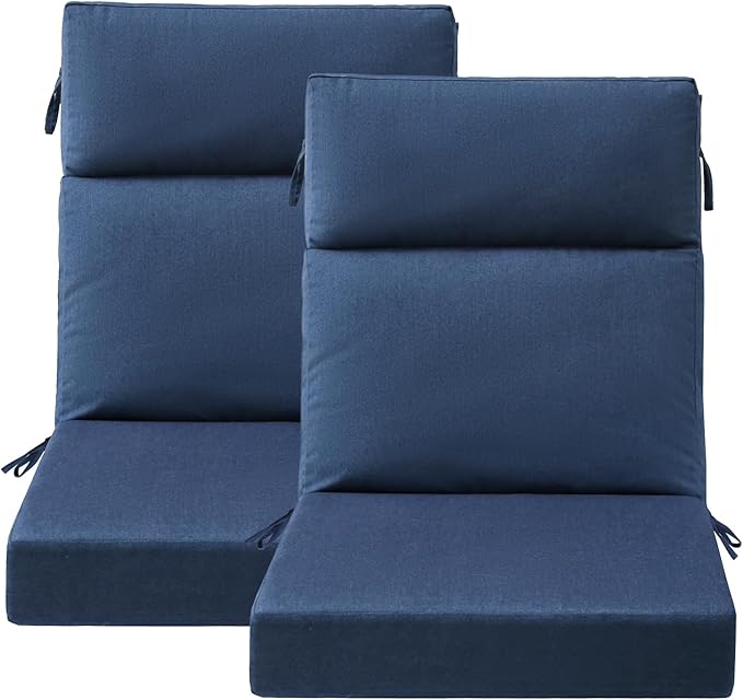 Sunbrella Outdoor High Back Chair Cushion Seat Pads, 44 x 21 Inch Water-Repellent & Fade-Resistant Patio Furniture Cushions with Ties for Adirondack, Rocking Chairs, Specrtum Indigo