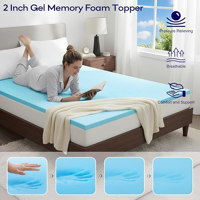 OLANLY Dual-Layer 4 Inch Cal King Size Memory Foam Mattress Topper for Back Pain, 2 Inch Cooling Pillow Top Mattress Pad Cover and 2 Inch Gel Memory Foam Topper, Deep Elastic Pocket, White