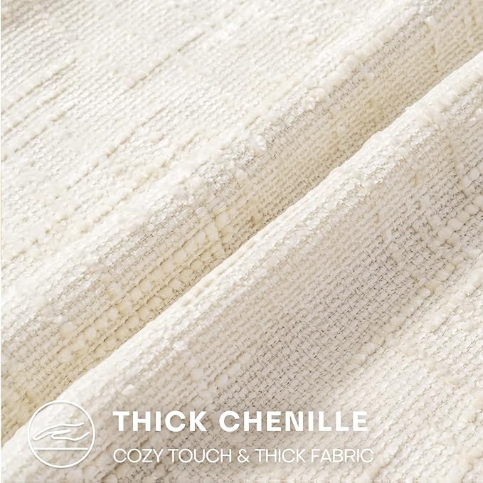 Decorative Throw Pillow Covers 22x22 Inch Set of 2, Thick Solid Farmhouse Chenille Couch Pillows, Spring Pillow Covers for Couch Sofa Bed Living Room Home Decor Pillowcase,White