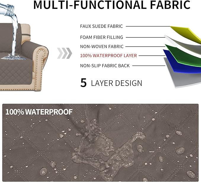 Easy-Going Sofa Slipcover Loveseat Cover Waterproof Couch Cover Washable Sofa Cover for 2 Cushion Couch Non-Slip Fabric Furniture Protector with Pocket for Pets Kids Dog Cat (Loveseat, Taupe)