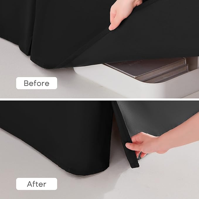 SONIVE Queen Bed Skirt,15" Drop Pleated Dust Ruffle,Classic Tailored Easy Fit Brushed Microfiber Skirts Hotel Quality Shrinkage & Fade Resistant Black