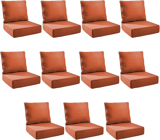 Outdoor Cushion Set for Furniture Patio Furniture, UV Resistant, Water Resistant - 6 Inch Thick Foam Garden Cushions – 22x24 Inch Patio Seat Covers for Chair/Sofa/Couch | Orange | 11-Pack |