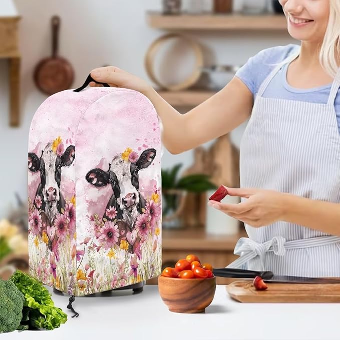 Kitchen Countertop Blender Cover with Drawstring Small Appliance Dust Protection 9.4”Lx7.2”Wx15.9”H Kitchen Blender Cover for Home Kitchen Decor Purple Flower Cow Print